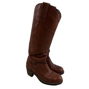 Kinney Shoes Tall Campus Boot Pull On Vintage Chestnut Brown Leather Heel Ws 6.5